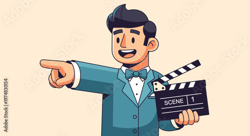 Man holding movie clapper board.