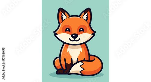 Cute Cartoon Orange Fox Sitting.
