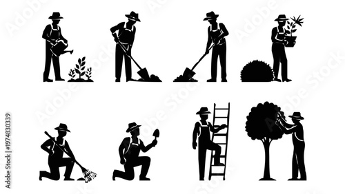 Silhouette of a man gardening outside.