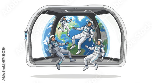 Astronauts floating in space with Earth in background