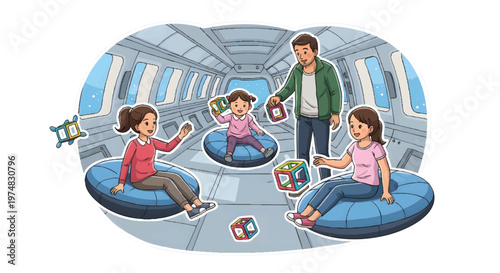 Family playing games on a train journey together happily