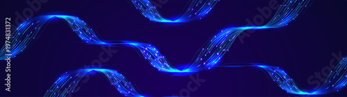 Digital Link Block Chain Pattern Blue Background. Abstract Ai Cyber Security Concept. Commerce Tech Fintech Cryptography Blockchain. Transparent Computer Data Connect Safety. Vector Illustration