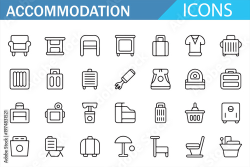 Hotel amenities icons set clean line vector editable stroke collection