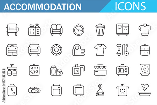 Furniture and home icons collection modern outline vector for interior design