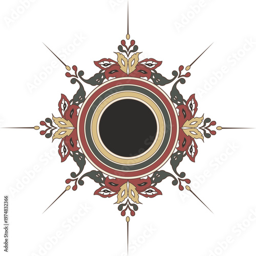 Floral mandala ornament with geometric and ethnic influences. 