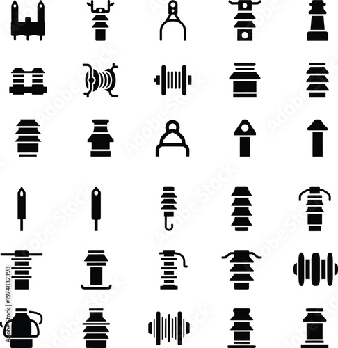 High voltage electrical insulator icon set for power distribution systems with insulator, electrical