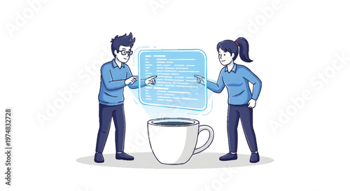 Business people discussing report over coffee cup