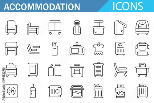Accommodation icons editable stroke minimal line vector set for UI UX design