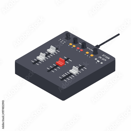 Isometric Detail Mixer Audio Console Adjustment Professional Equipment Illustration