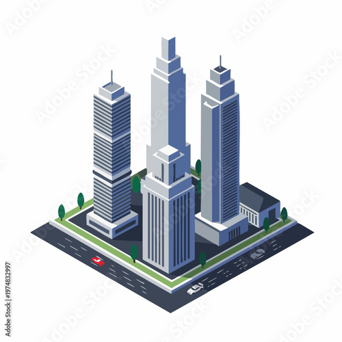Isometric Detailed Modern Cityscape Architecture Building Skyscraper Urban Landscape