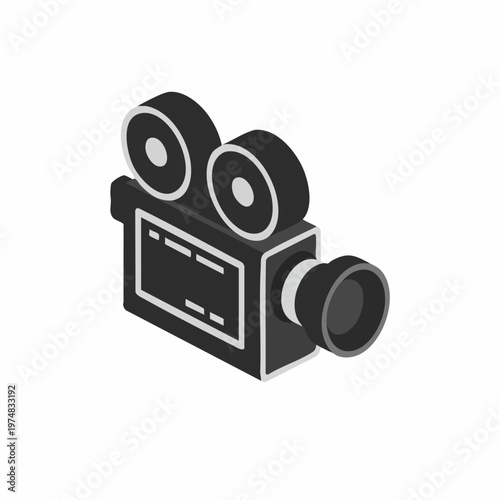 Isometric Detailed Vintage Style Movie Camera Recording Equipment Icon