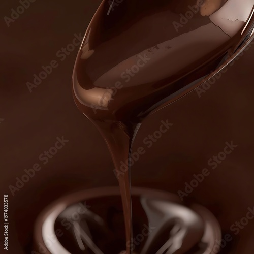Melted Dark Chocolate Flowing From Spoon