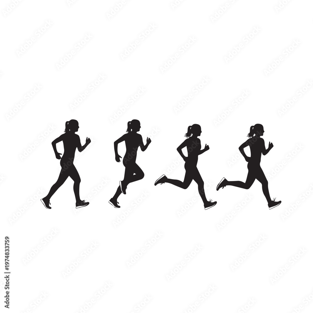 Obraz premium Running Woman Silhouette Vector Black White Illustration Female Athlete Running Silhouette Isolated Vector Sportswoman Runner Silhouette Black and White Clipart