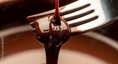 Melted Dark Chocolate Flowing From Fork