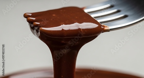 Melted Dark Chocolate Flowing From Fork