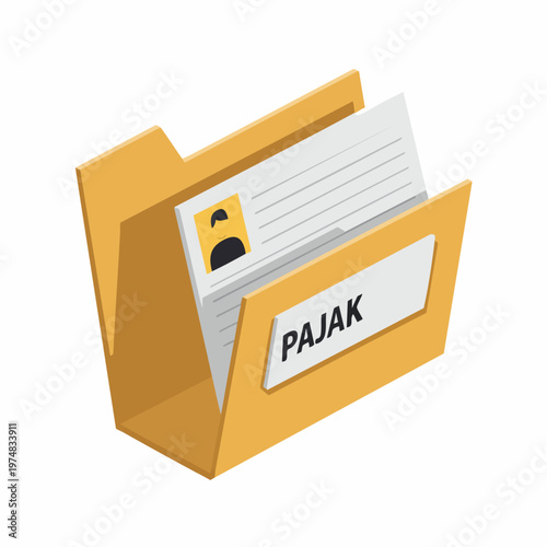 Flat Style Yellow Folder with Documents about Taxation and Payment Icon