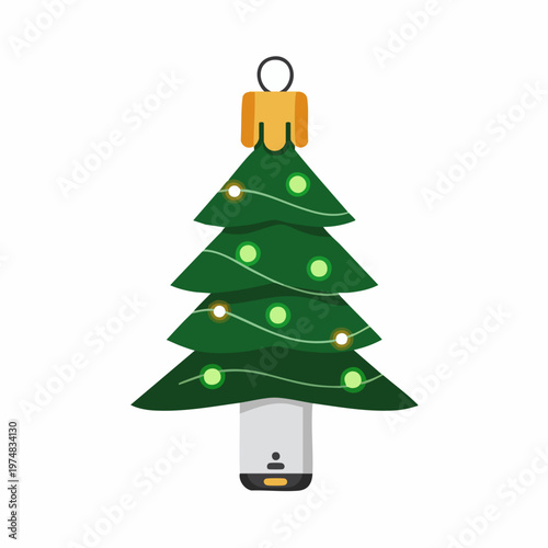 Modern Flat Christmas Tree Ornament with USB Stick Detail Illustration