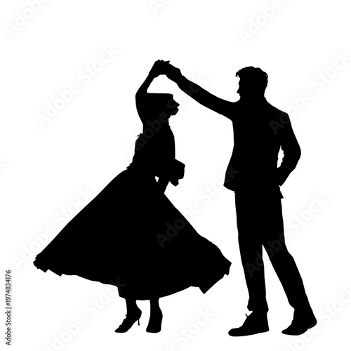 Romantic Couple Dancing Silhouette on White Background