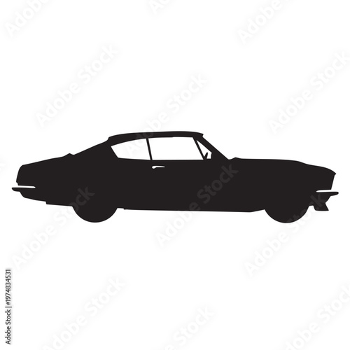 Black silhouette of a classic American muscle car vintage automobile vector graphic for automotive d