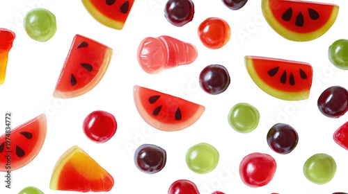 A colorful assortment of candies on transparent background