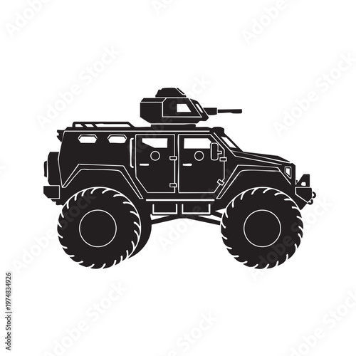 Armored military vehicle with turret tactical transport icon flat design for security and defense co