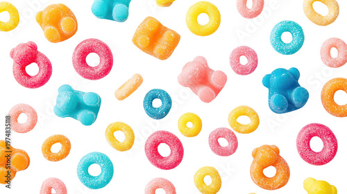 Colorful candy pieces scattered on a transparent background