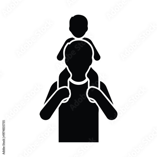 Father carrying small child on shoulders silhouette icon representing happy family bonding and parenting