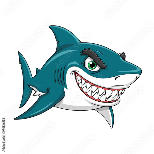 Shark Character Aggressive Grin Commercial Vector
