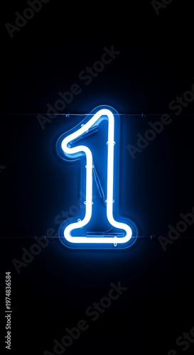 Illuminated Number One - A Vibrant Blue Neon Sign Against Black.