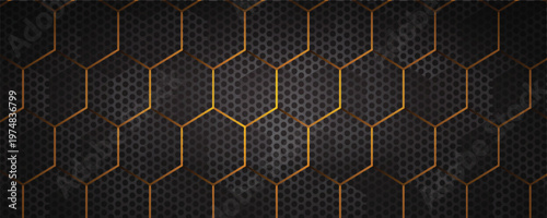 Exude power and prestige with this luxury carbon fiber hexagon grid. Radiant golden outlines meet a sophisticated tech-mesh, creating an elite, high-octane aesthetic for supreme branding.