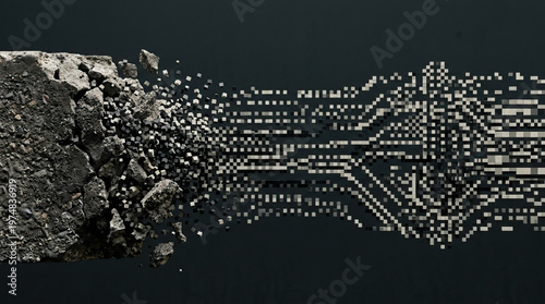 Dramatic transformation showing evolution of rough stone nature transitioning into complex digital circuit board representing powerful shift from analog past to advanced future