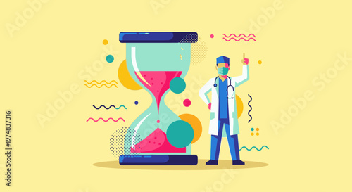 Healthcare professional with hourglass, symbolizing critical time management in medicine, urgent care, and patient appointment scheduling.