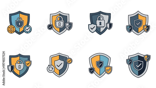 Security icons with shields and locks.