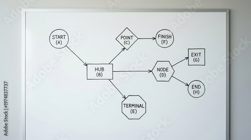 Wallpaper Mural Detailed whiteboard displaying clear analytical flowchart diagram with geometric shape elements for business strategy and planning representing an organized process connection Torontodigital.ca