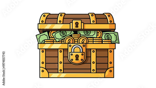 Treasure Chest with Money Inside.