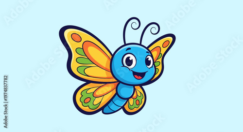 Colorful Cartoon Butterfly Character.
