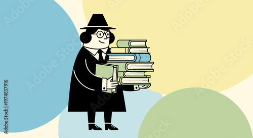 Man holding stack of books.