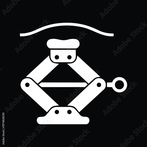 Solid White Rounded Silhouette Scissor Jack Lifting Frame Vector Icon 