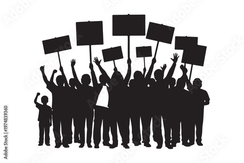 Group Protesting Silhouette Vector Illustration Supporting Human Rights