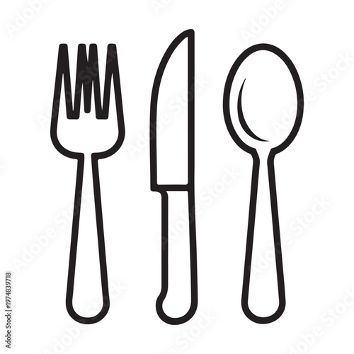 Outline icons of fork knife and spoon simple modern dining utensils vector graphic.