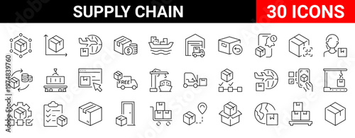 Supply chain line web icons. logistic, delivery Vector illustration. Editable stroke