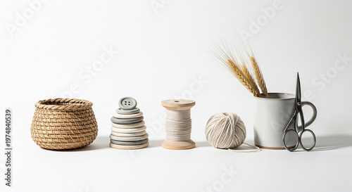 yarn balls and sewing tools.