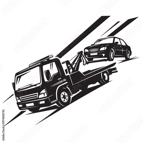 Tow Truck Hauling a Car on a Busy Road