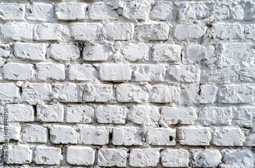 Photo of Old white brick and stone wall. Background texture for backdrops or mapping