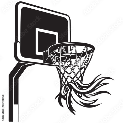 Dynamic Basketball Hoop with Stylized Net Illustration