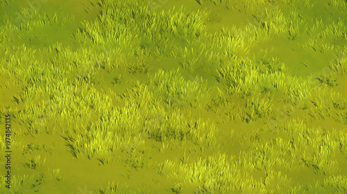 A vibrant patch of grass with varying shades of green, creating a lively and dynamic natural texture.