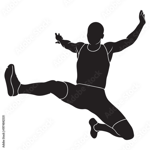 Silhouette of Athlete in Mid-Jump in a Long Jump Competition