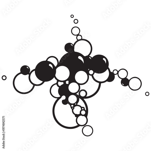 Abstract Cluster of Black and White Bubbles on White Background