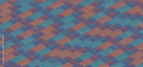 Isometric tiling pattern with sophisticated color palette and 3D depth. Seamless pattern featuring an isometric grid of geometric diamond shapes. Abstract background for creative projects.