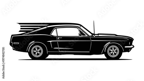 Black Vintage American Muscle Car.